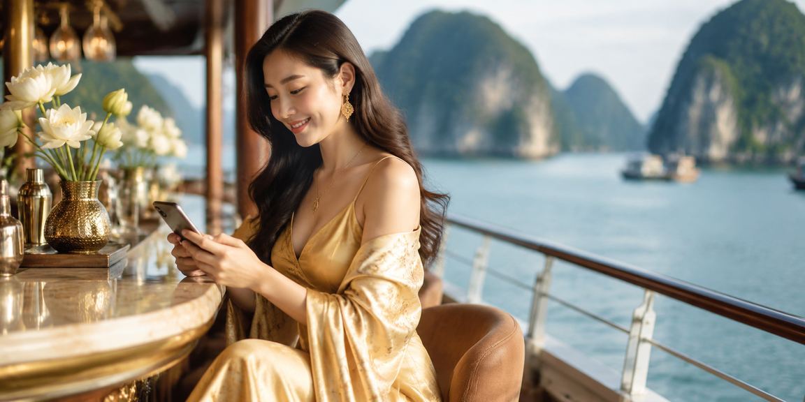 Người chơi nạp tiền cá cược trực tuyến tại vịnh Hạ Long với cảnh sắc thiên nhiên