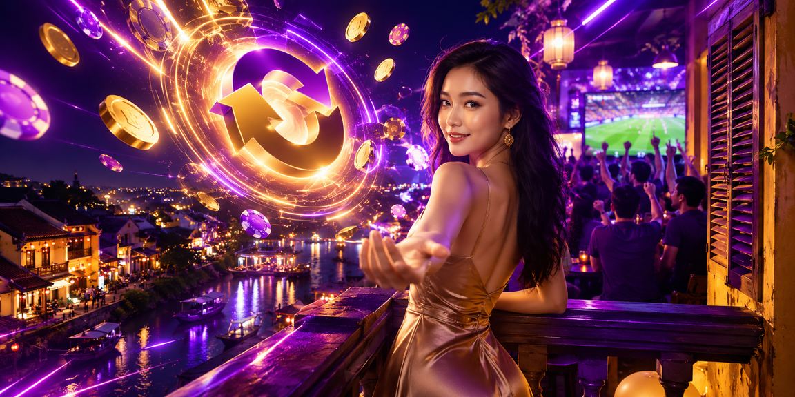 Không khí cá cược thể thao sôi động về đêm tại Hội An với đèn neon rực rỡ
